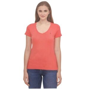 NWT Tommy HILFIGER Women's Coral V-Neck T-Shirt short sleeve XXL 100% cotton